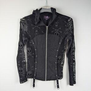 Hot Topic Royal Bones Daang Goodman Jacket L Skull Lace Full Zip Hood Straps